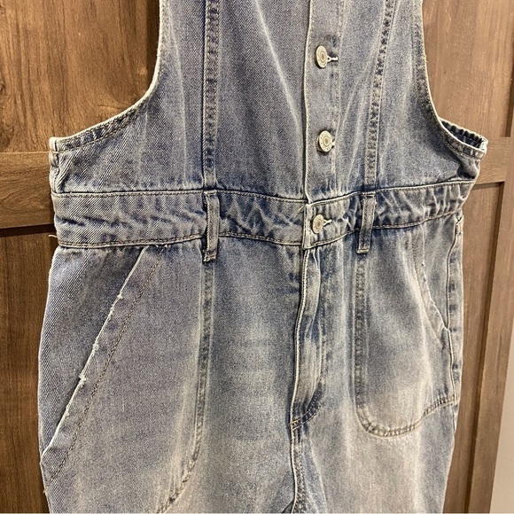 NWT Arizona Jean Co Large Bib Overalls Distressed Flared Frayed Hem - Picture 4 of 11